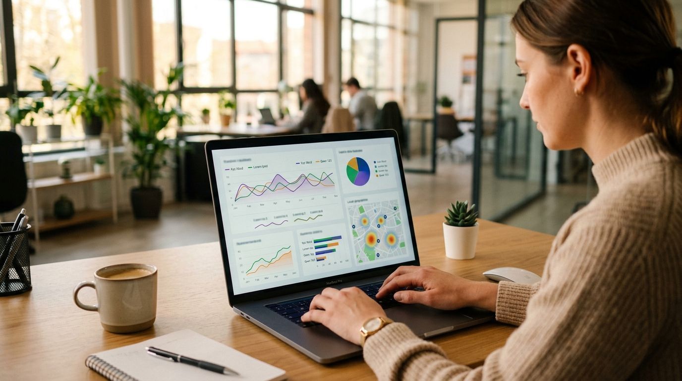 Painel de insights do Google Business Profile em um notebook