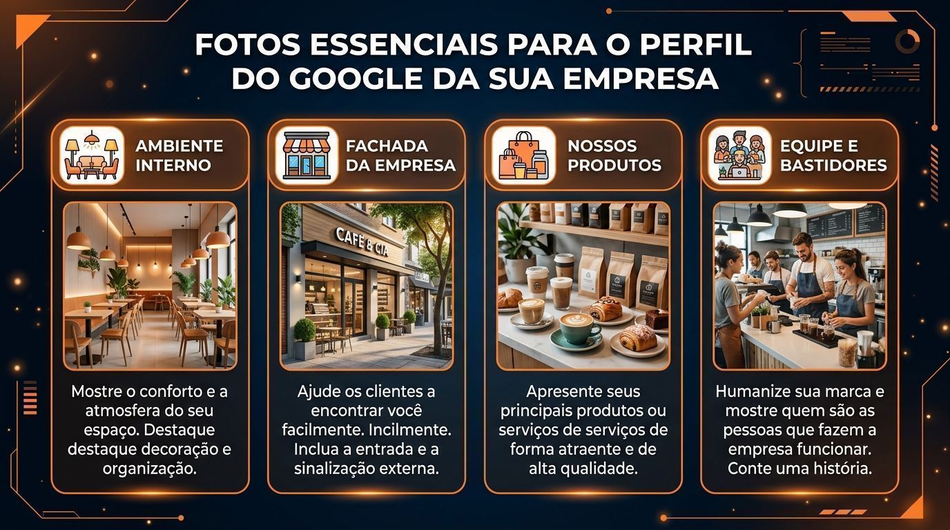 Painel do Google mostrando várias fotos estratégicas de negócios locais