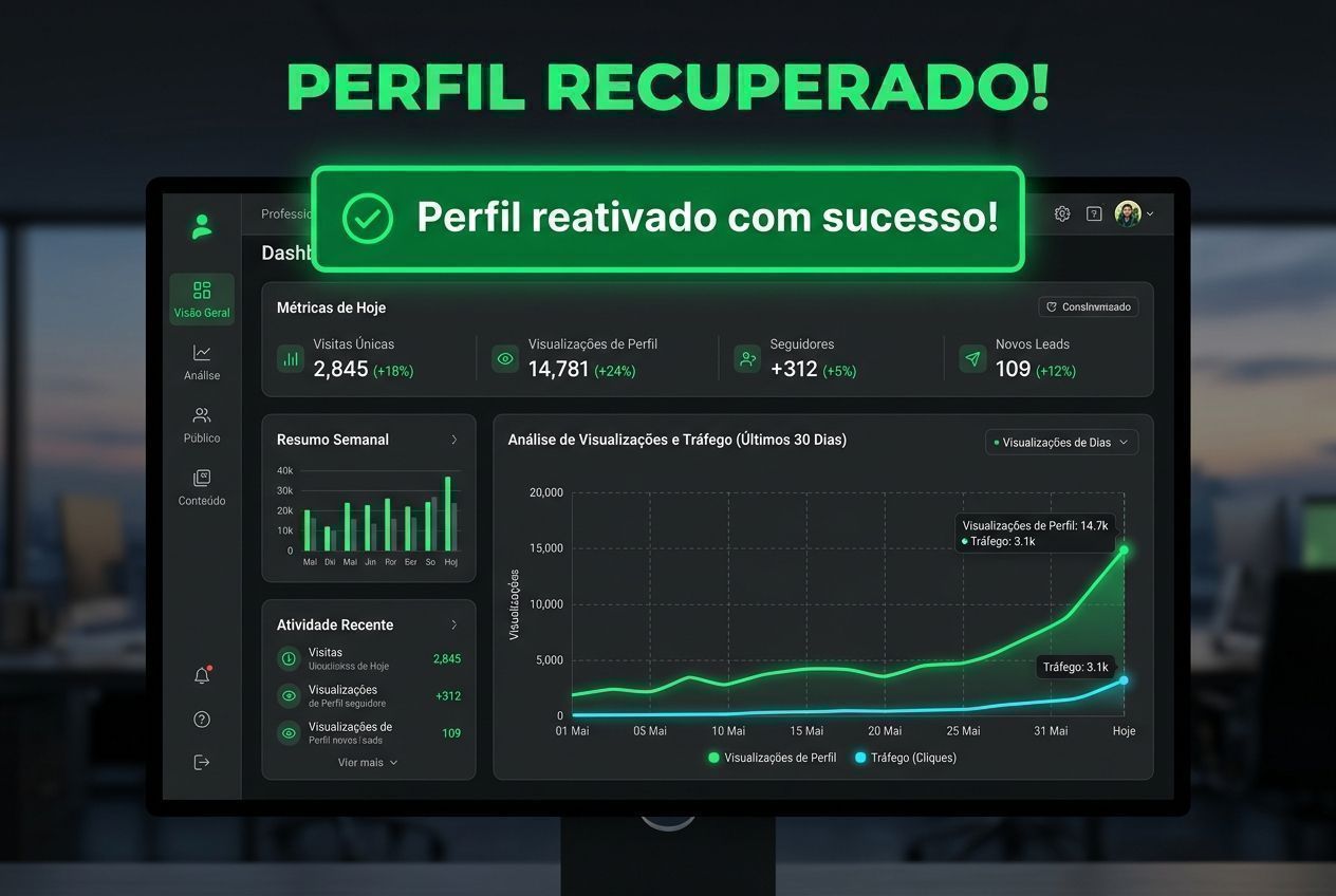 Dashboard com aviso de Perfil reativado com sucesso em português